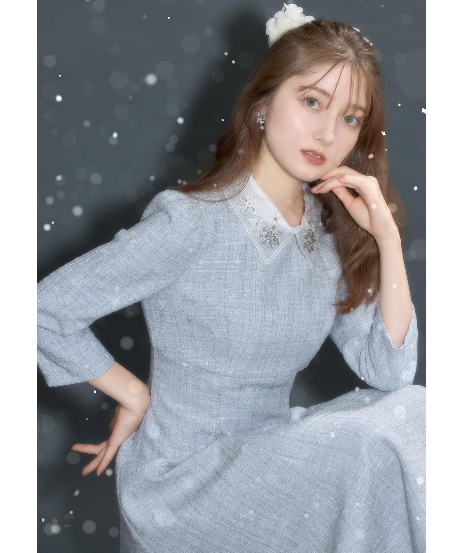 レース襟付きバックレースアップツイードワンピース【juchea ジュセア】 tocco closet(トッコクローゼット)≪Winter  Holiday Mood≫