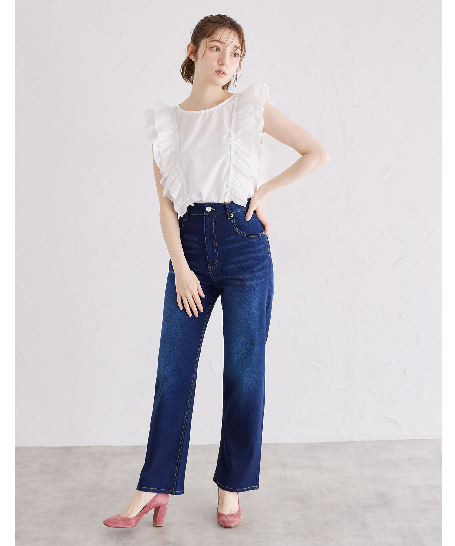 大人も着やすいシンプルファッション ハートポケットデニムパンツ パンツ