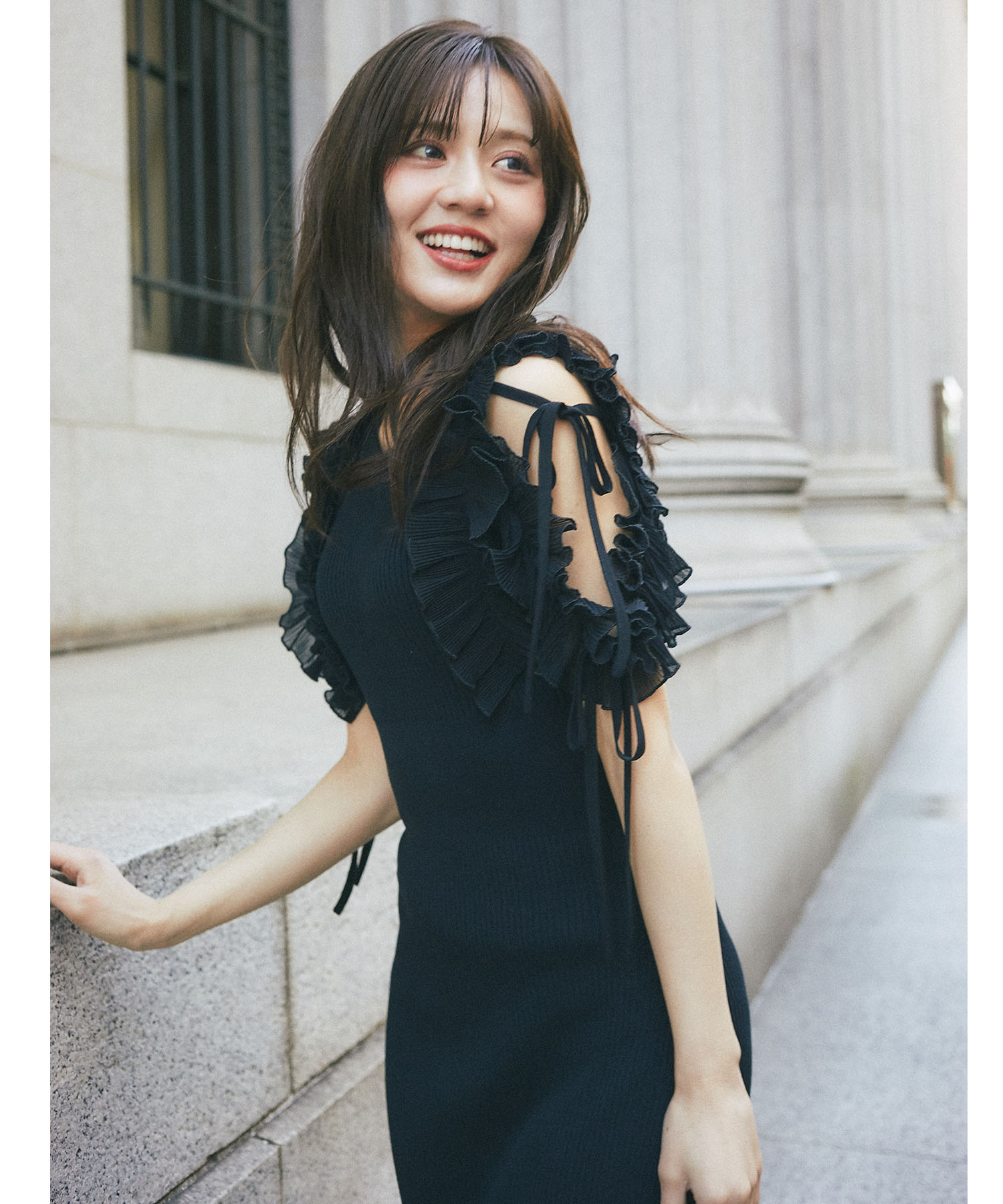 tocco トッコクローゼット リボン付きシフォンプリーツフリル切り替えリブニットワンピース