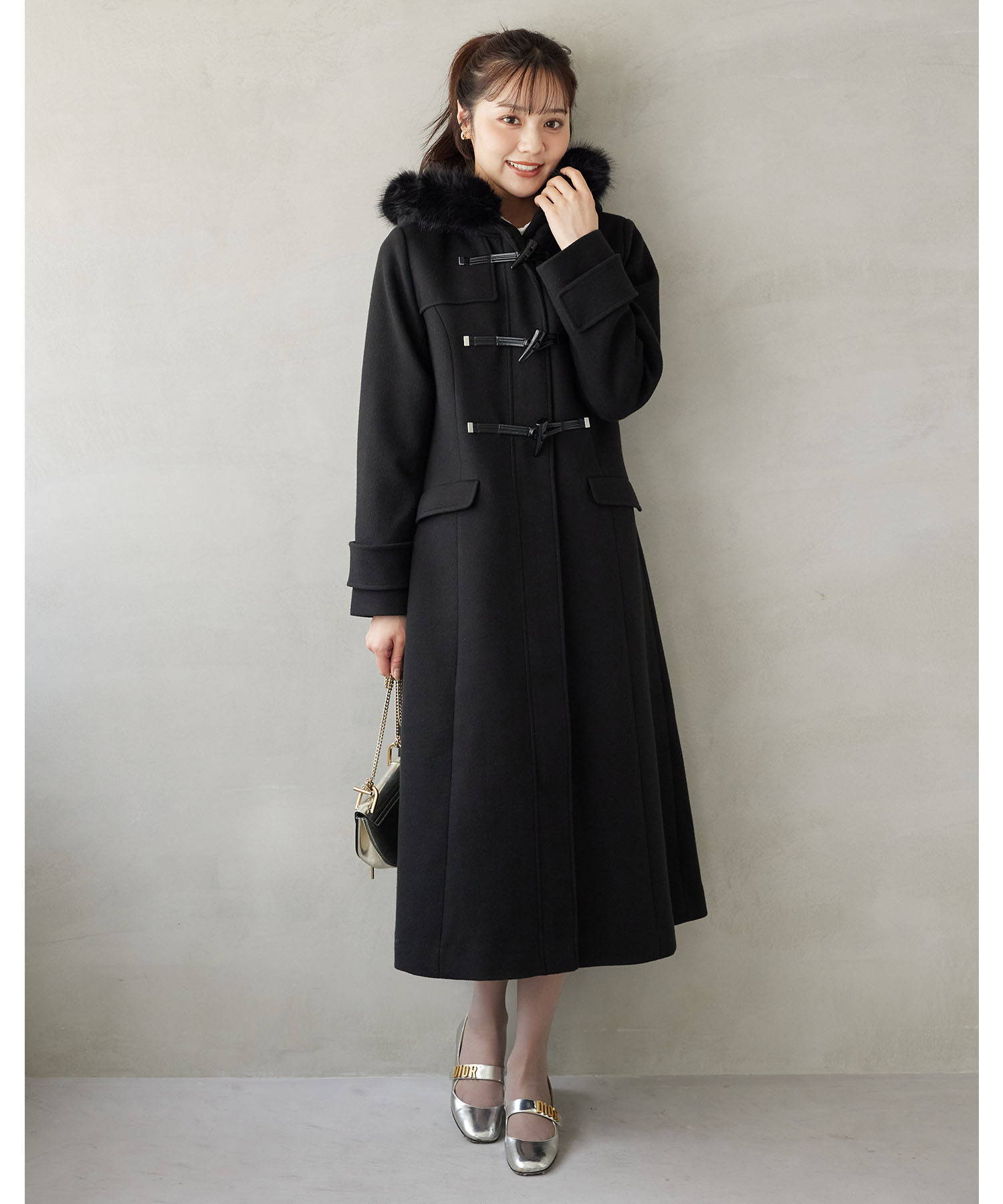 nude vintage closet リバーシブル　ジャケット　コート 取り外し可能なファー付きフィット＆フレアシルエットダッフルコート