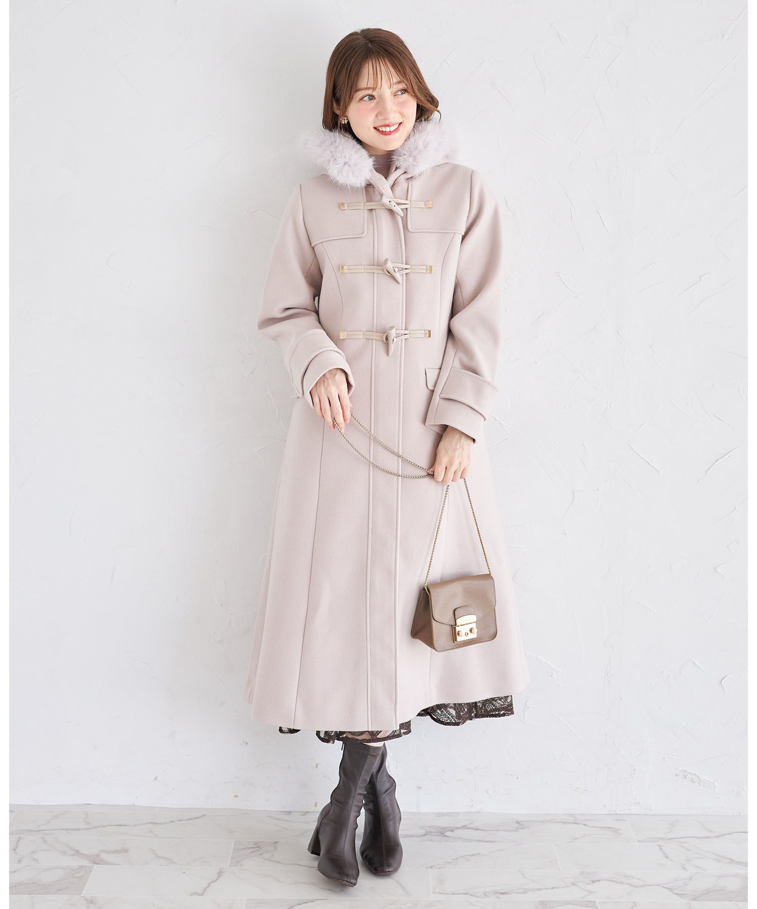 nude vintage closet リバーシブル　ジャケット　コート 取り外し可能なファー付きフィット＆フレアシルエットダッフルコート