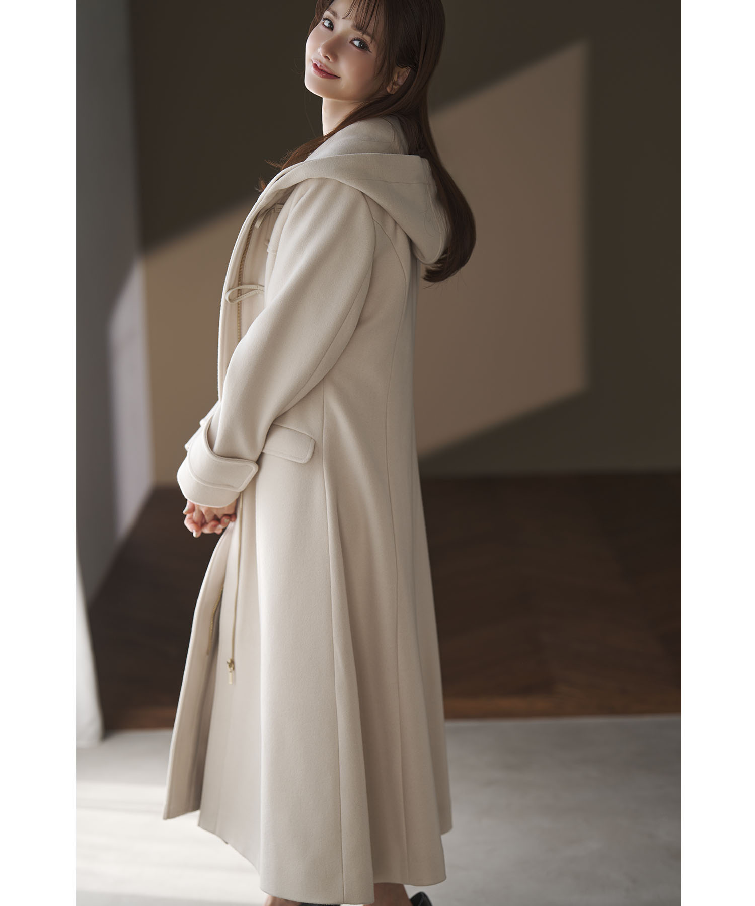 新品 トッコクローゼット ♡ ファー付きりぼん装飾ロングダッフルコート ベージュ rinemas-30.jpg