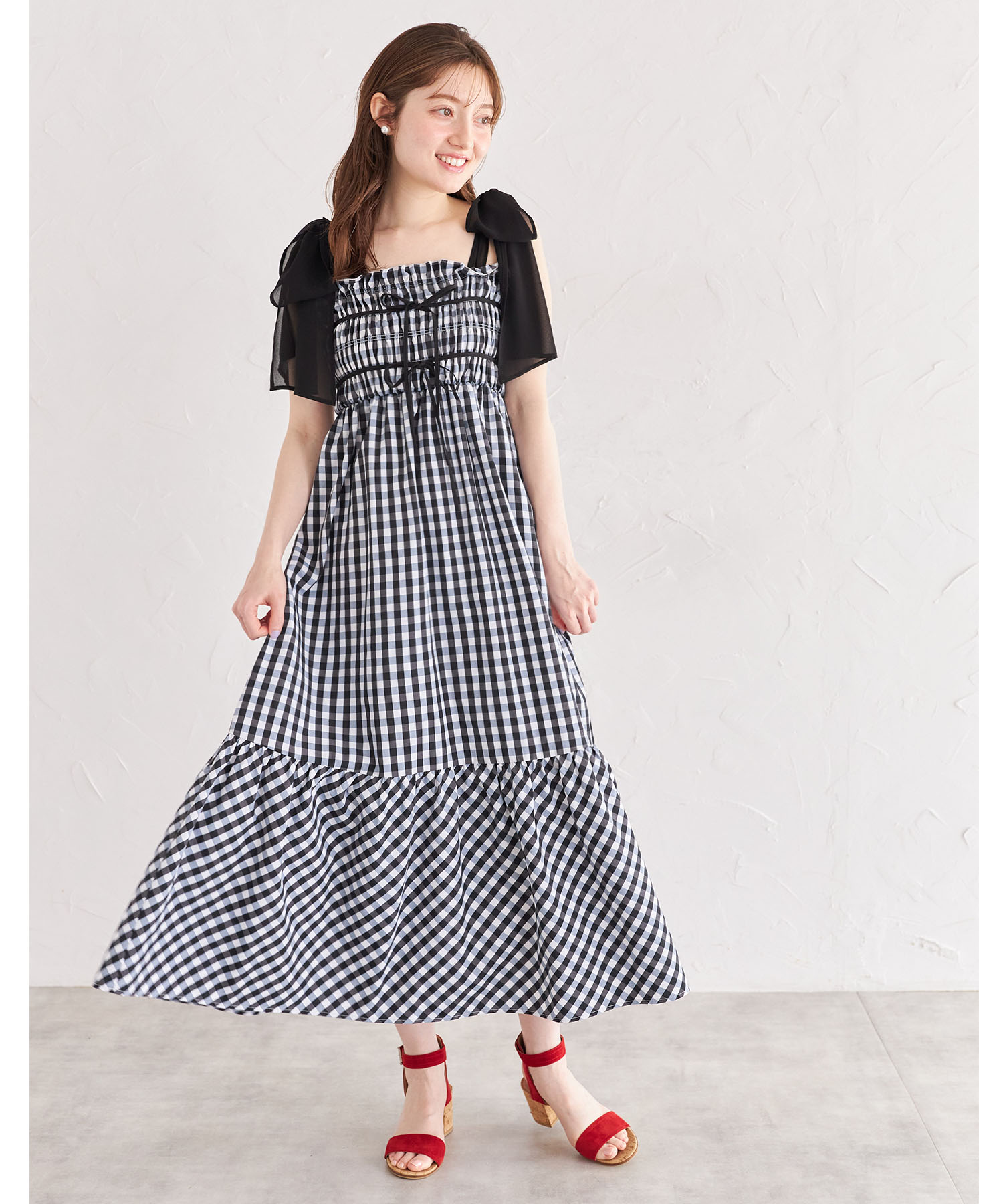 極美品】M'S GRACY ギンガムチェック リボン Aライン ワンピース