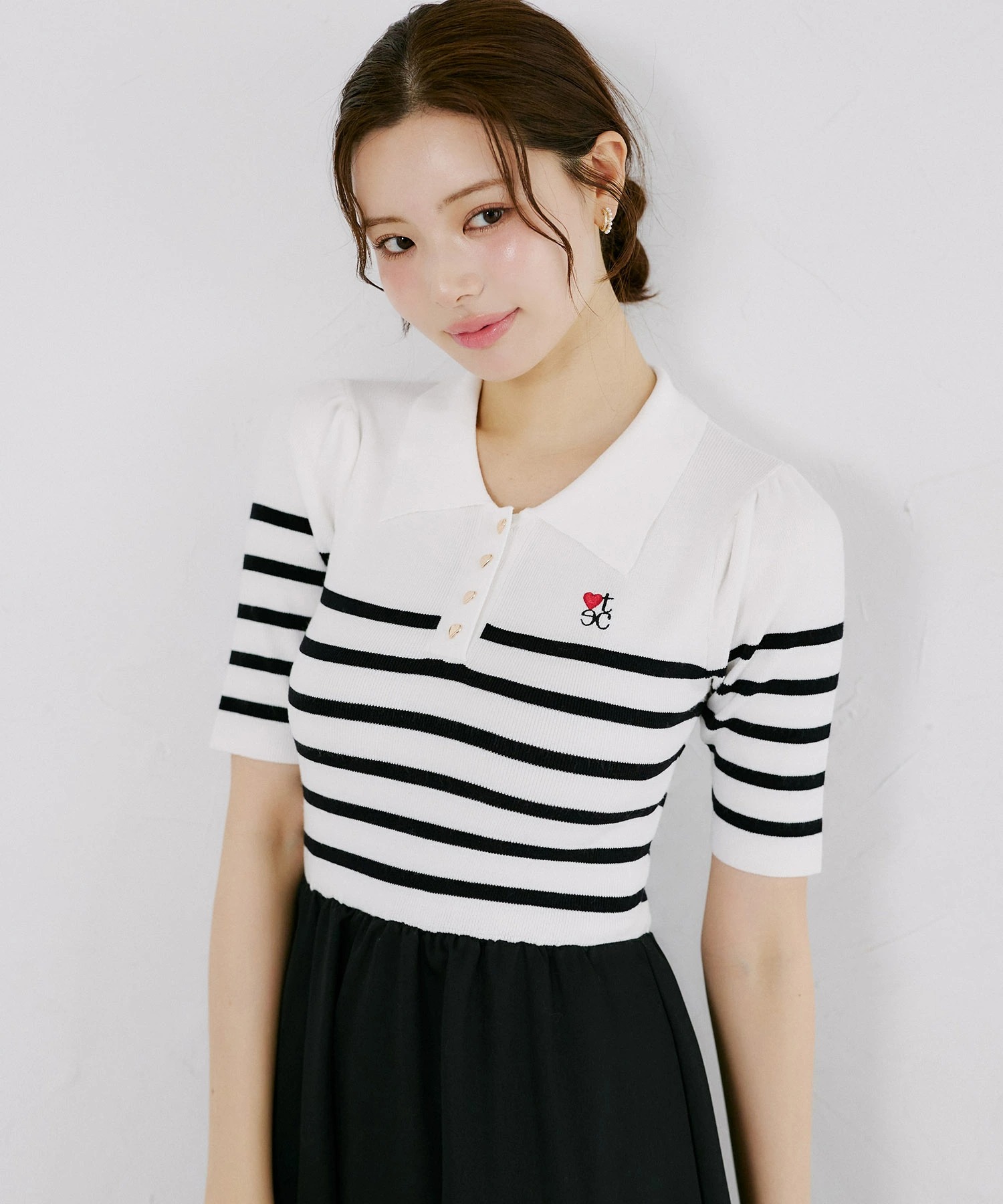 tocco ロゴ刺繍入りポロニットドッキングワンピース