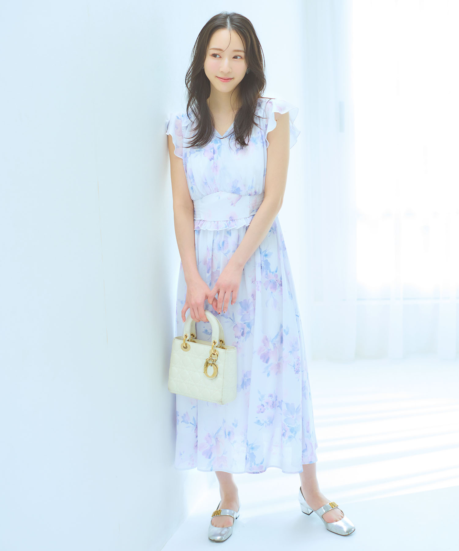 ワンピース カシュクール風 フリル フェミニン きれいめ L2516 ワンピース カシュクール風 フリル フェミニン きれいめ L2516