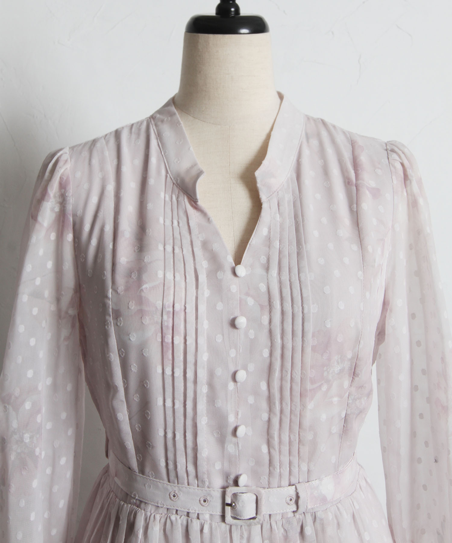 ベルト付きオパールドット×フラワープリントティアードワンピース