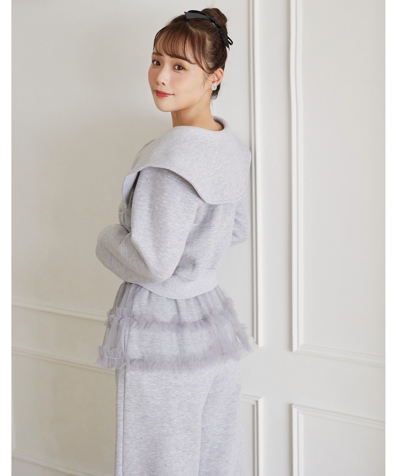 ビジューファスナー付きビックカラー裏起毛ブルゾン