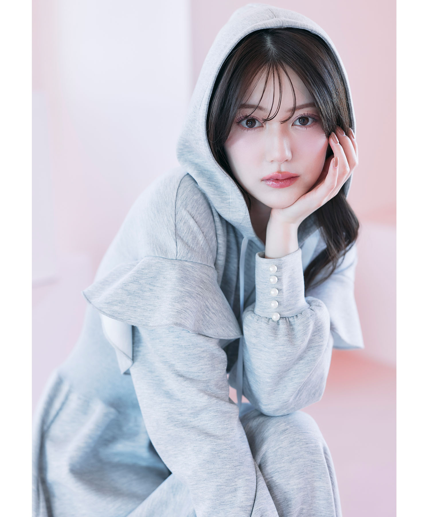 tocco トッコクローゼット ウエストリブ切り替えフリルスリーブボンディングフーディワンピース 