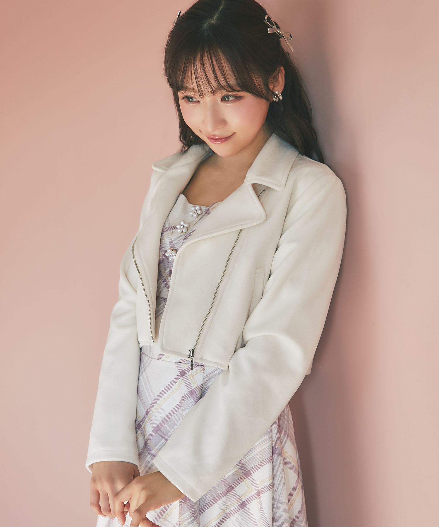 HELMET LANG ライダースジャケット 白×グレージュ 0 白い革ジャン