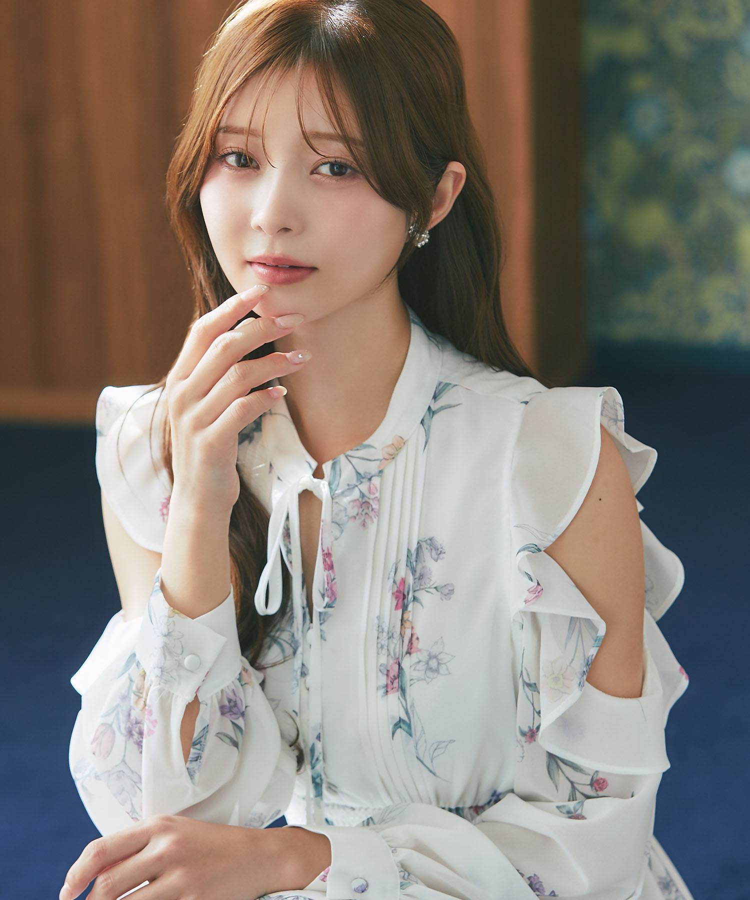 tocco トッコクローゼット ラッフルフリルオープンショルダーボタニカルフラワープリントワンピース