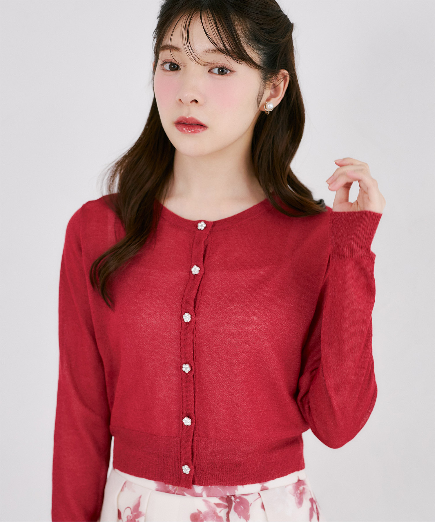 tocco トッコクローゼット　ＵＶカット＆接触冷感＆花粉防止＆ハンドウォッシュ♪ビジューフラワー釦シアーカーディガン