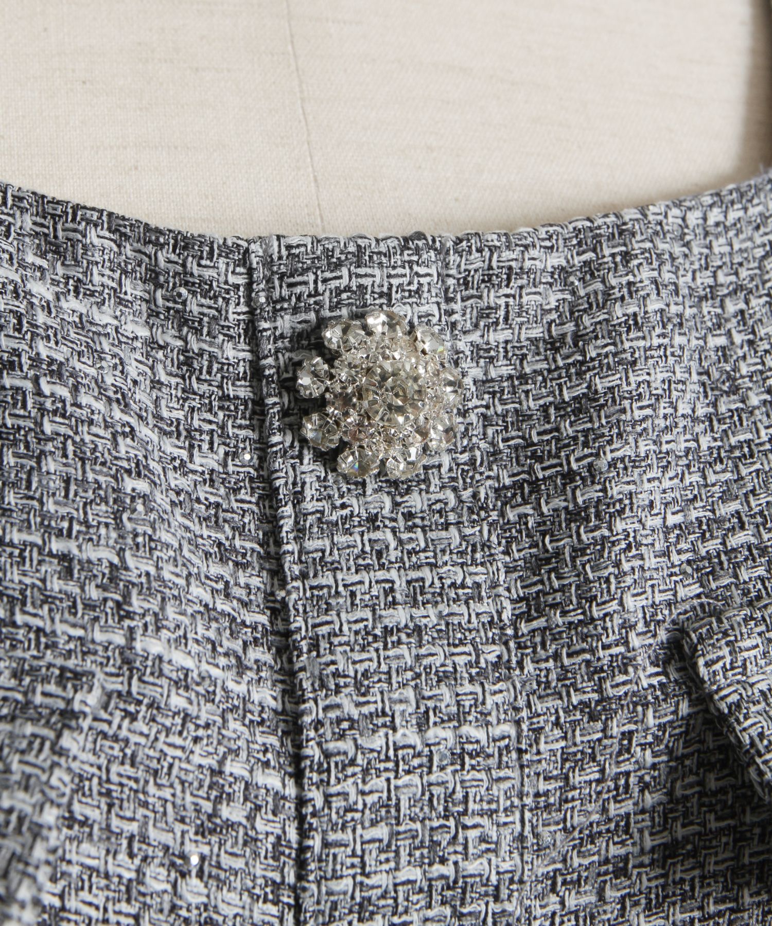 きらきらストーン付きスクエアネックビジュー飾り釦ワンピース