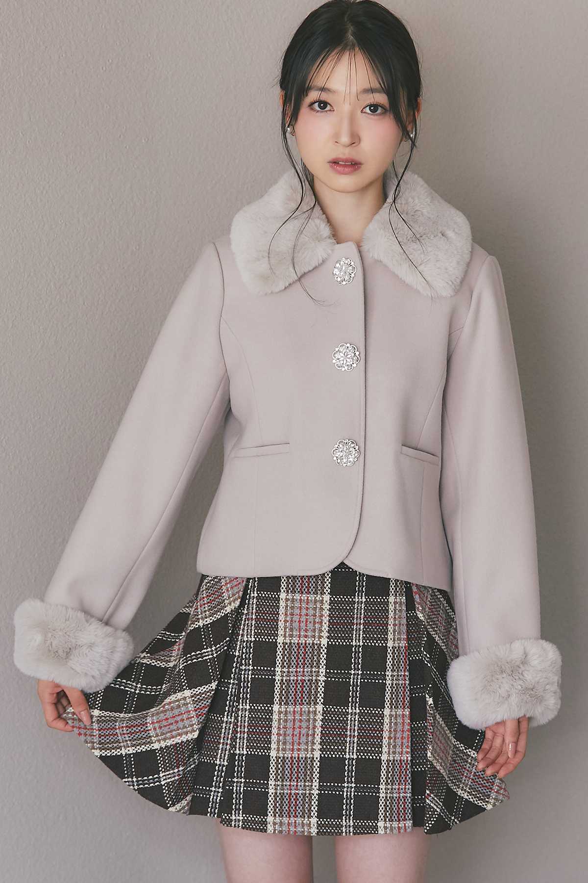 tocco トッコクローゼット ３ＷＡＹボウタイリボン＆ファー付きビジュー釦コート