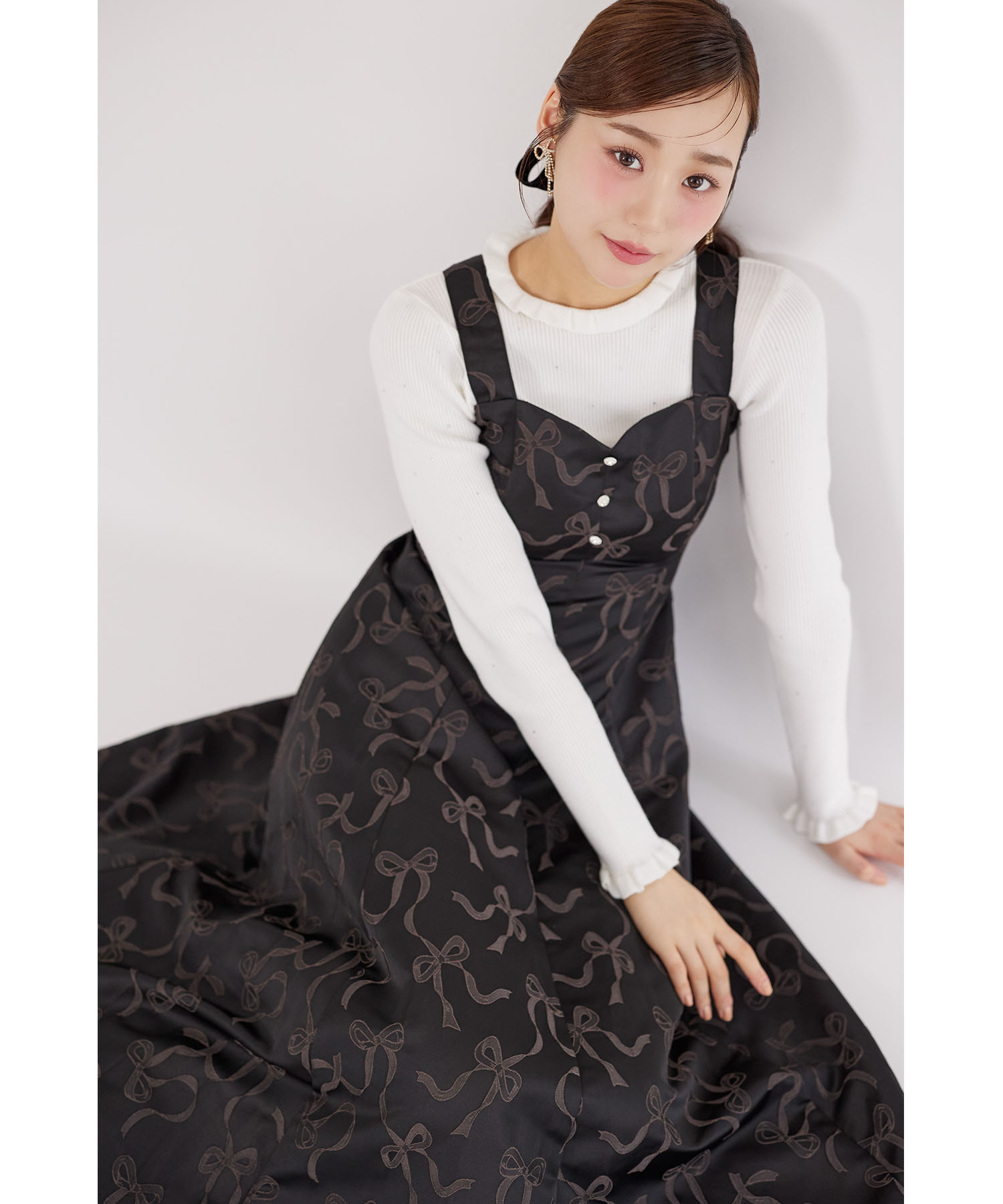 tocco トッコクローゼット バックレースアップリボン柄ジャガードジャンパースカート