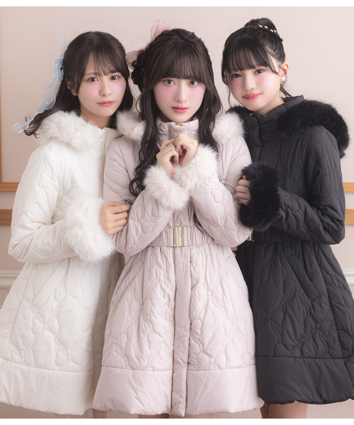 取り外し可能なファー＆ベルト付きリボンキルティングフィット