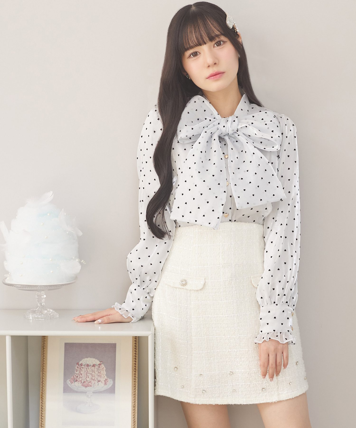 インナーパンツ付きビジュー装飾ラメツイードミニスカート