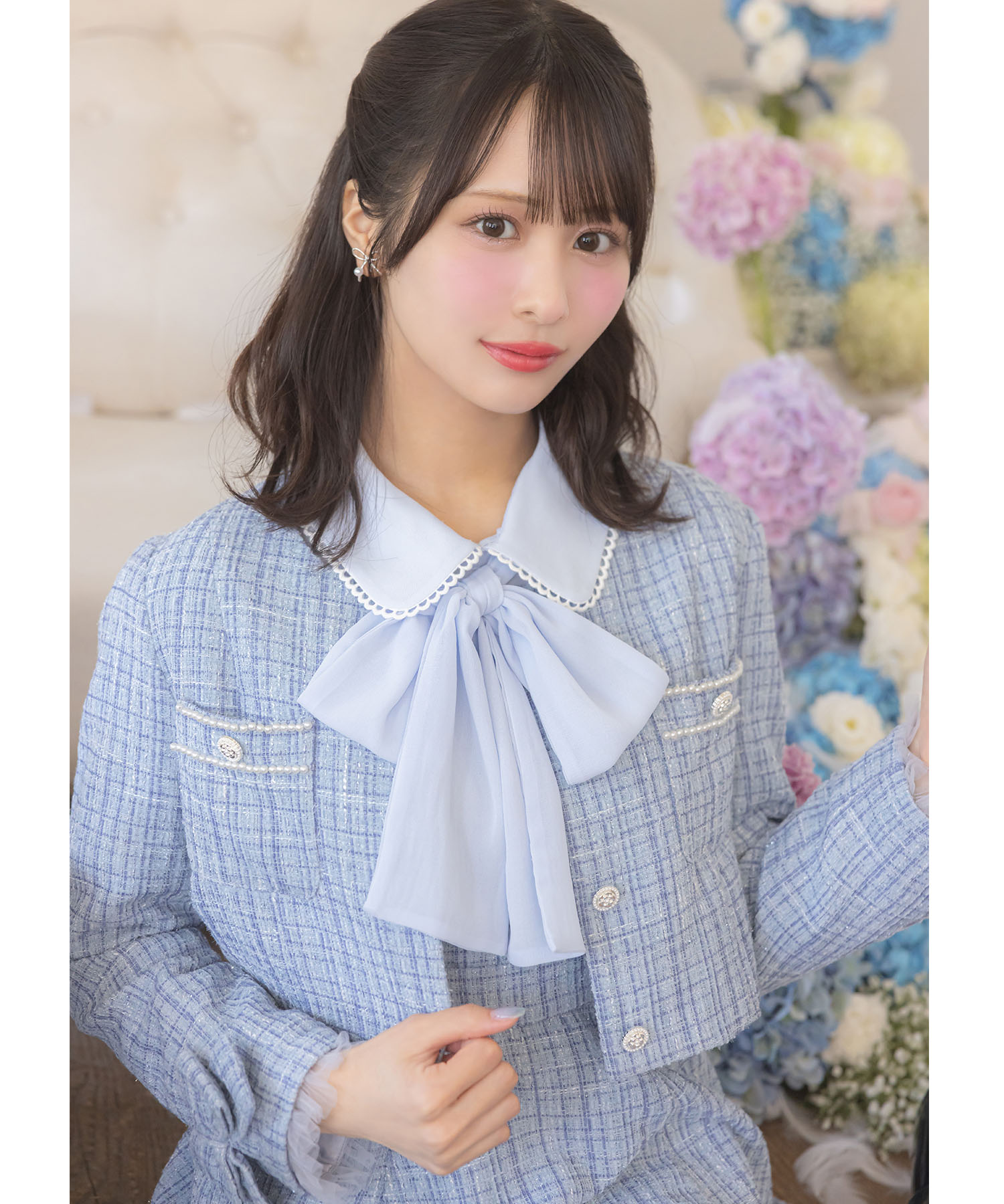 トゥララ●ファー＆ポンポン付き♪リボンベルト付きラメ入りツイードワンピースコート トゥララ○ファー＆ポンポン付き♪リボンベルト付きラメ入り