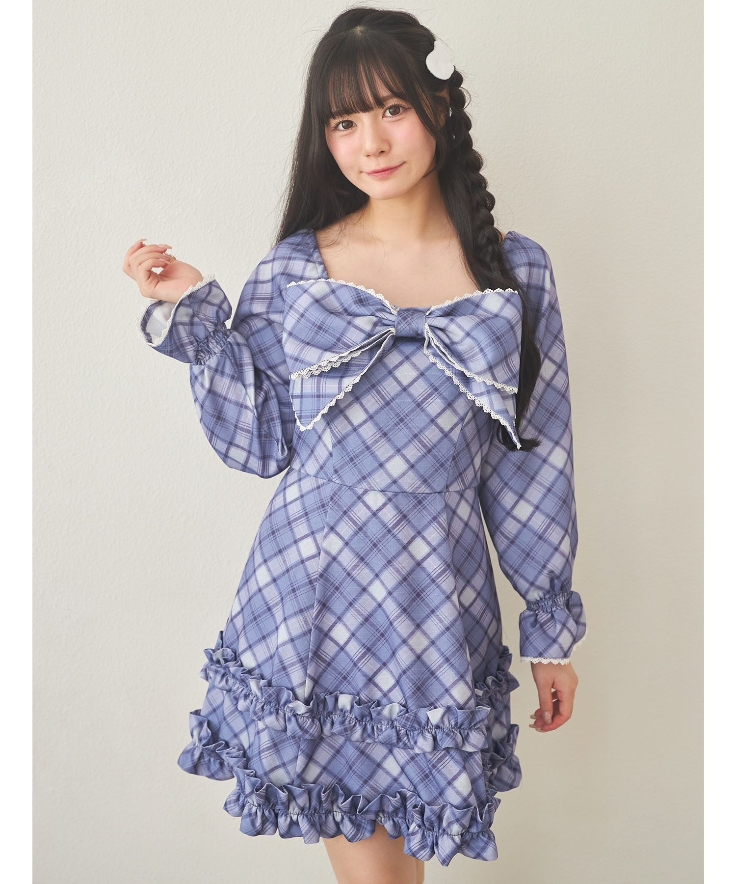 【送料無料】ローズ&レースのフリフリワンピース風スタイ(ブルー) 送料無料】ローズ&レースのフリフリワンピース風スタイ(ブルー) 新色