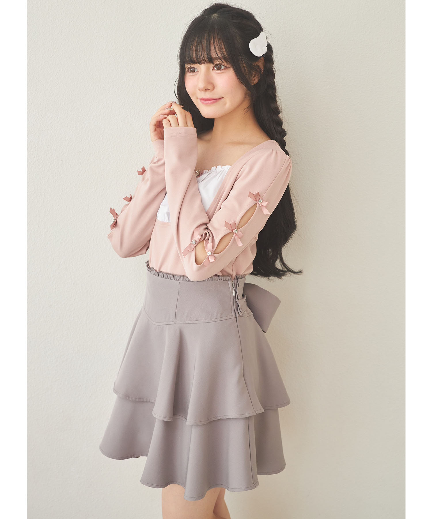 2WAYリボン付きティアードミニスカート