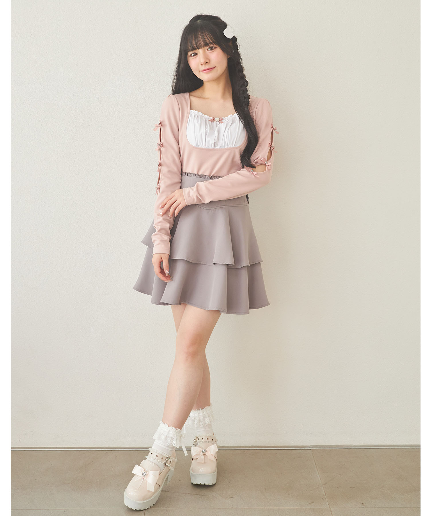 2WAYリボン付きティアードミニスカート