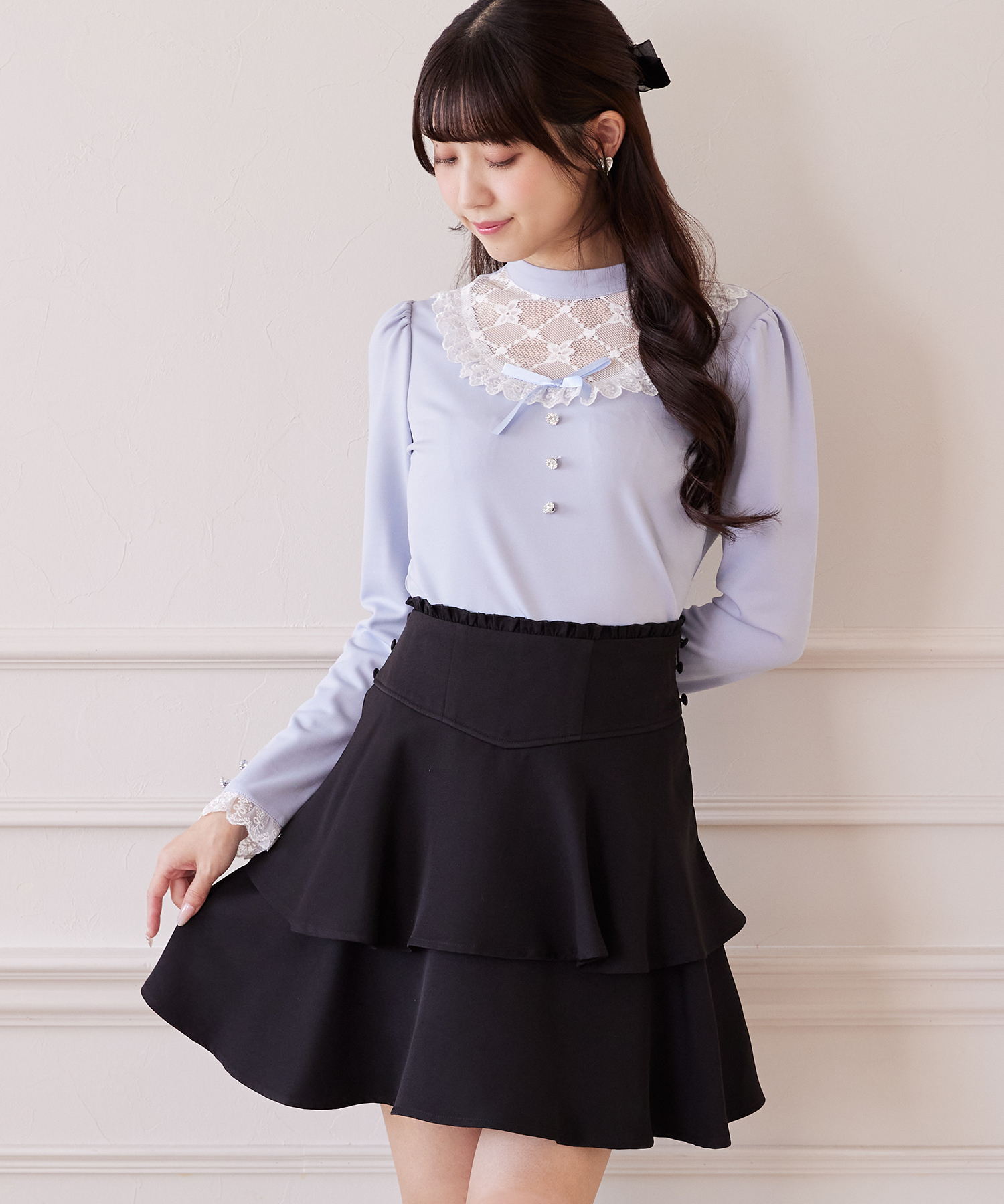 2WAYリボン＆インナーパンツ付きティアードミニスカート