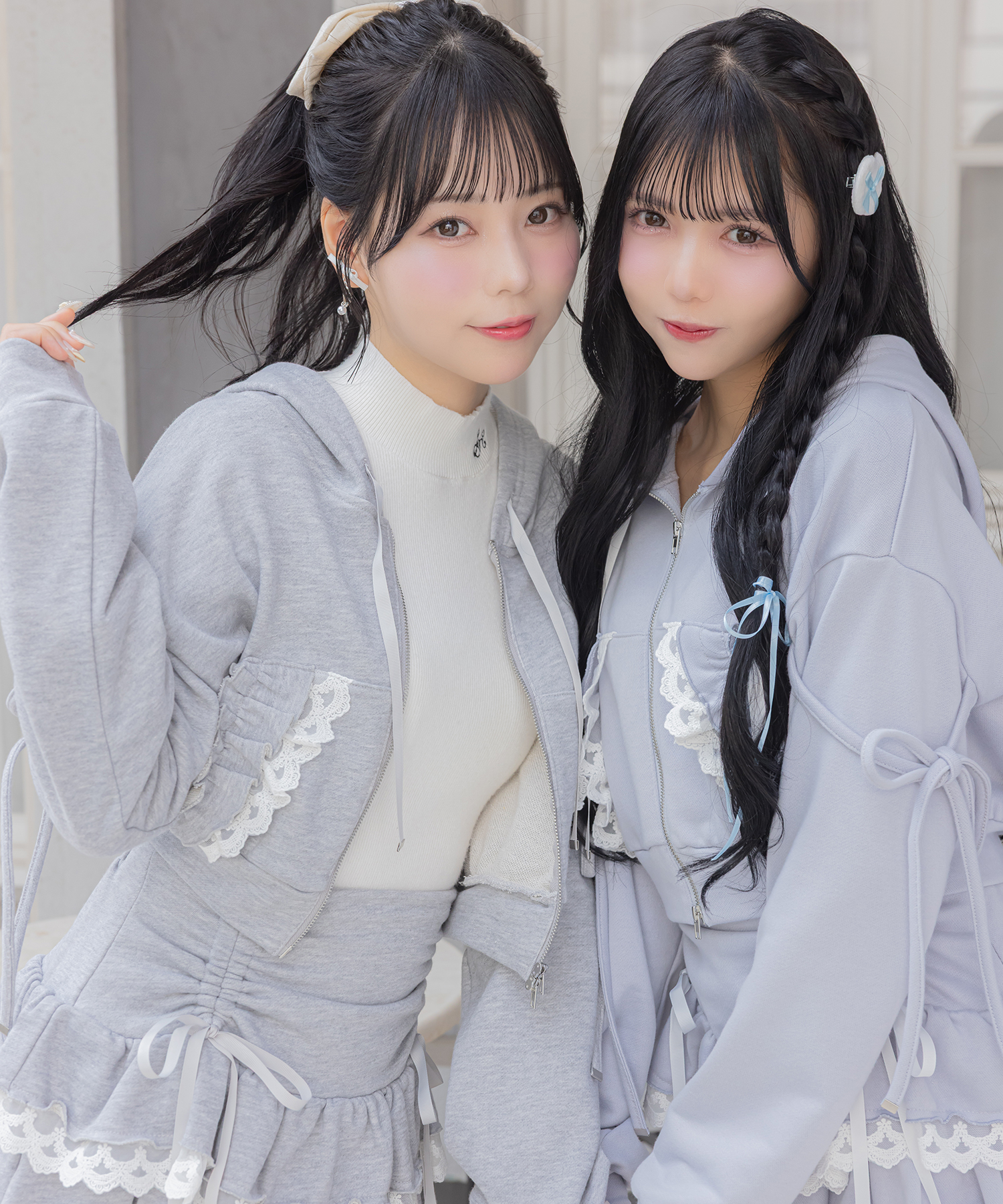 リボン付きレースフリルパーカー