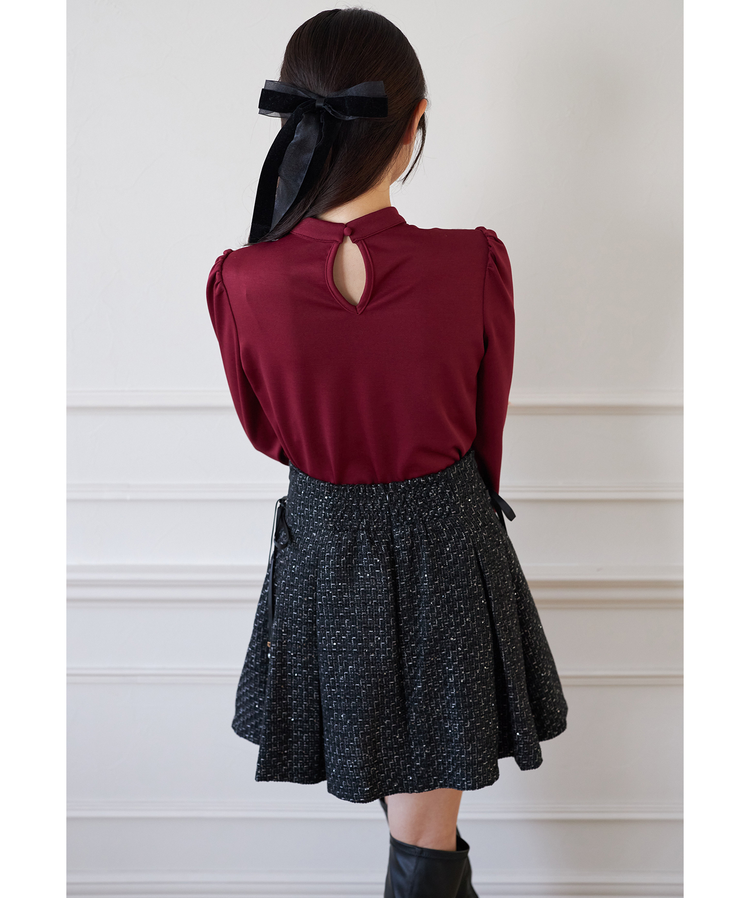 インナーパンツ付きサイドレースアップスパンコールツイードタック