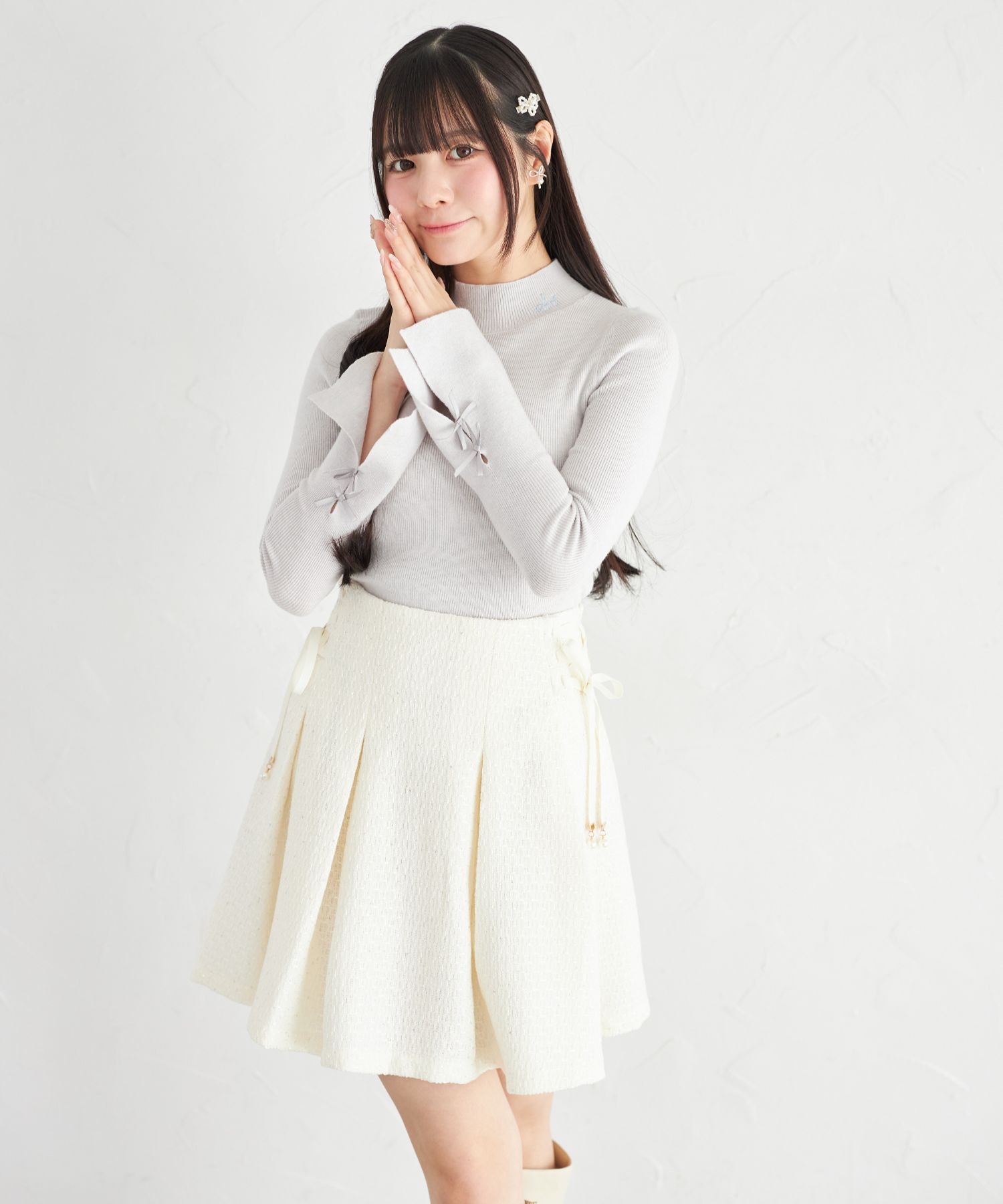 インナーパンツ付きサイドレースアップスパンコールツイードタック