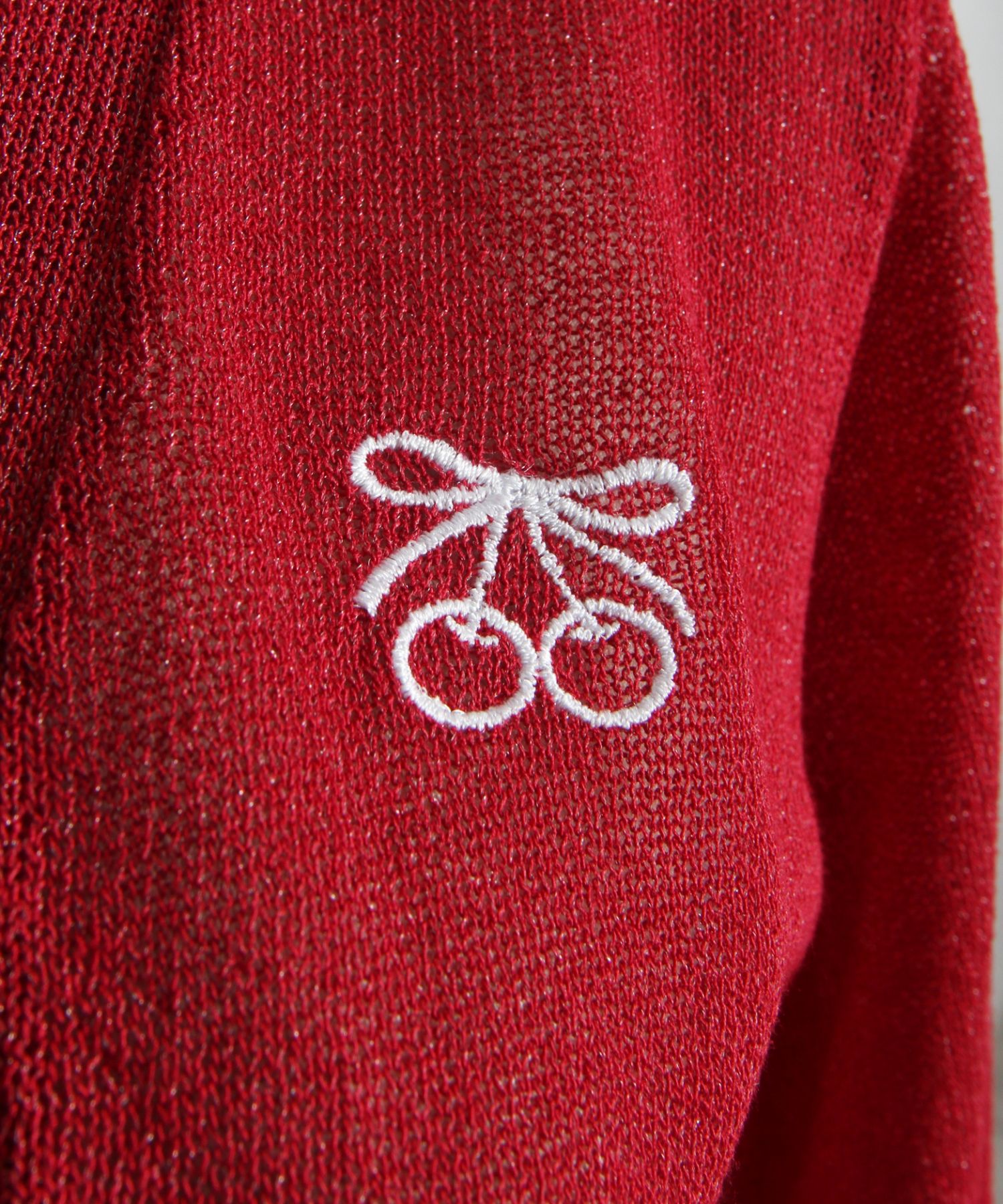 リボン付きチェリー刺繍シアーラメカーディガン