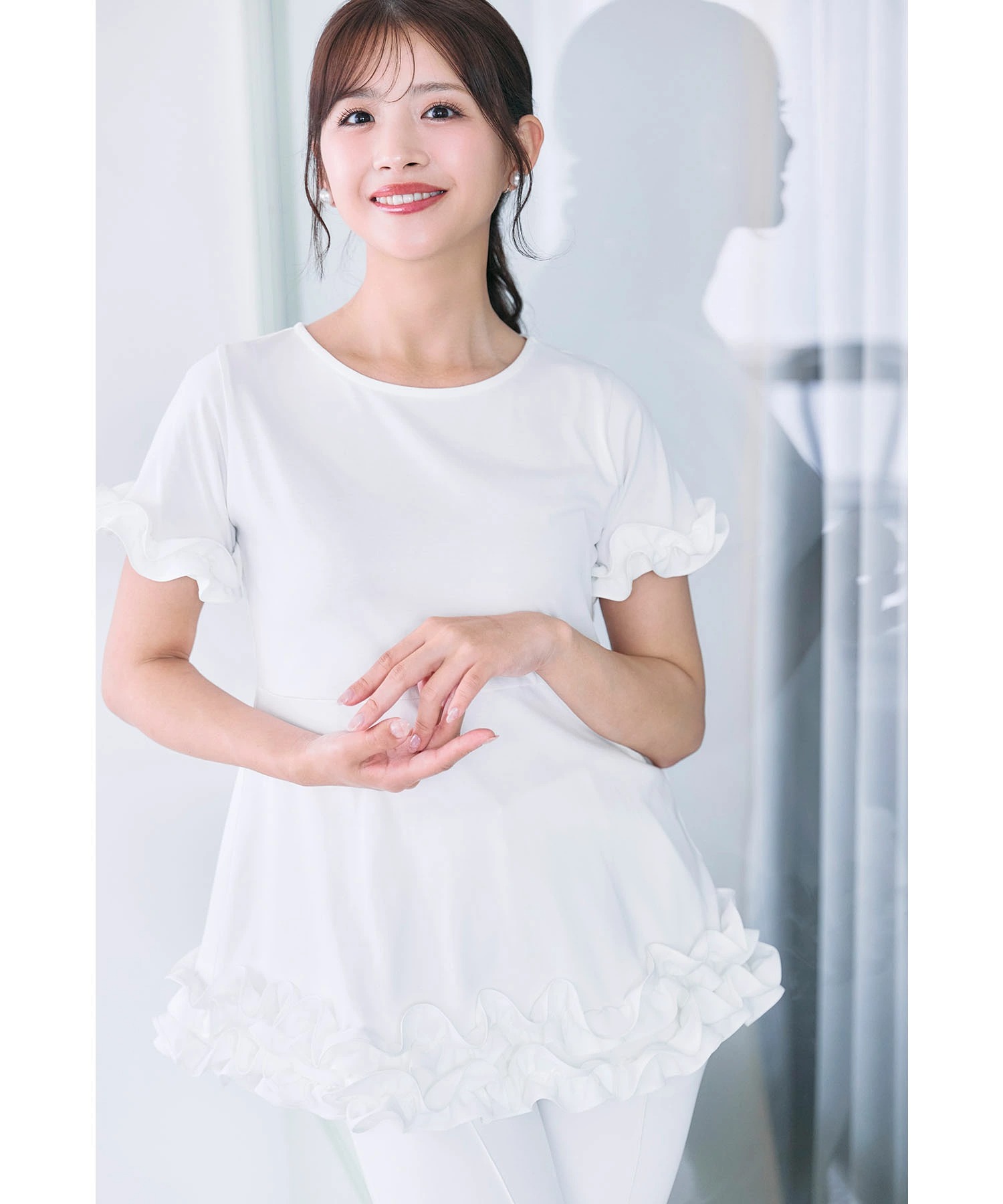 洗濯後も続く心地良さ♪ＵＶカット＆接触冷感カットソーフリルペプラムチュニック